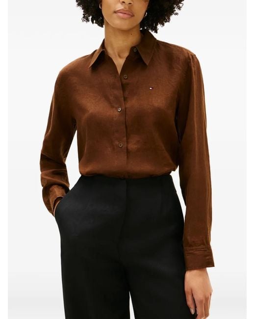 Tommy Hilfiger Brown Logo-Embroidered Button-Down Shirt