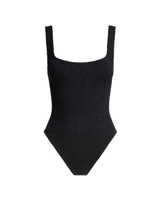 Hunza G Black Crinkle-Effect Square-Neck Swimsuit
