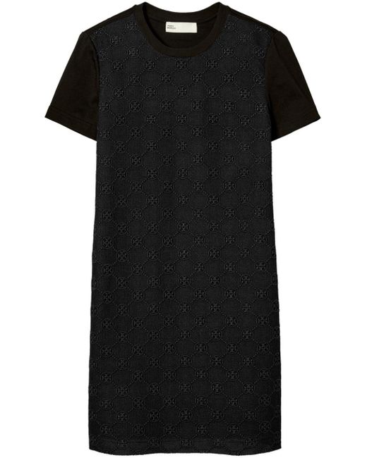 Tory Burch Black Monogram Lace T-shirt Dress
