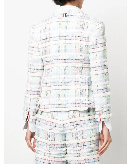 Thom Browne White Pouf Tweed Checked Blazer