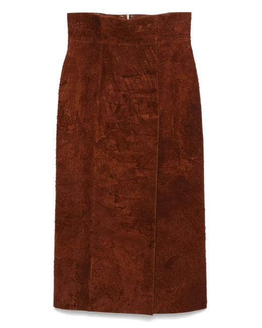 Alexander McQueen Brown Suede Midi Skirt