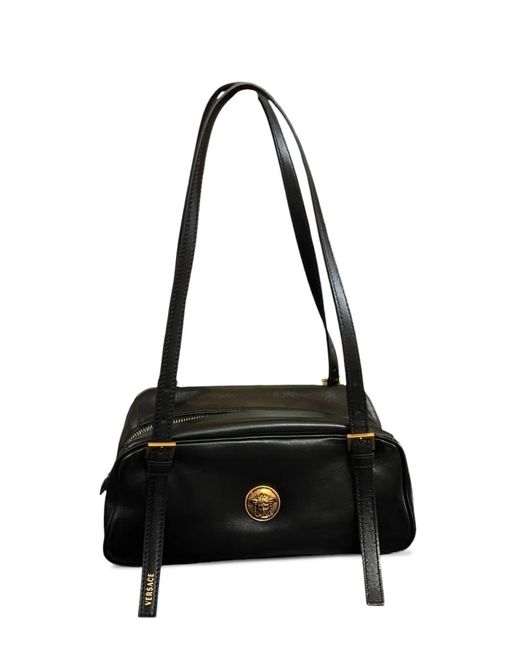 Versace Black Medusa-Plaque Leather Shoulder Bag