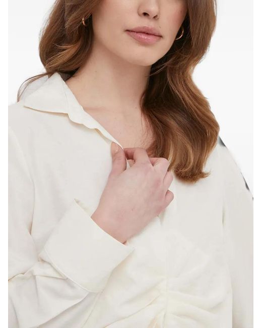 Sisley White Ruched Long-Sleeve Blouse