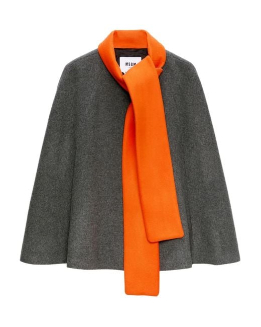 MSGM Orange Attached-Scarf Cape