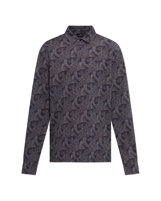 Etro Blue Paisley-Print Long-Sleeve Shirt for men
