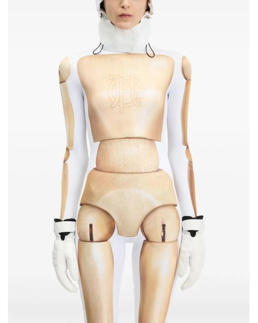 Jean Paul Gaultier White Wooden-Body-Print Jumpsuit