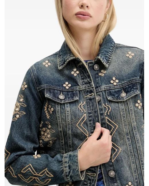 Chaqueta Vaquera Bordada Desigual de color Blue