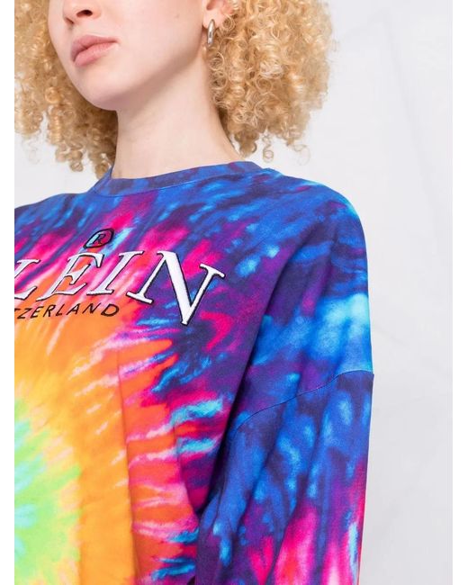 Philipp Plein Blue Tie Dye-Print T-Shirt Dress