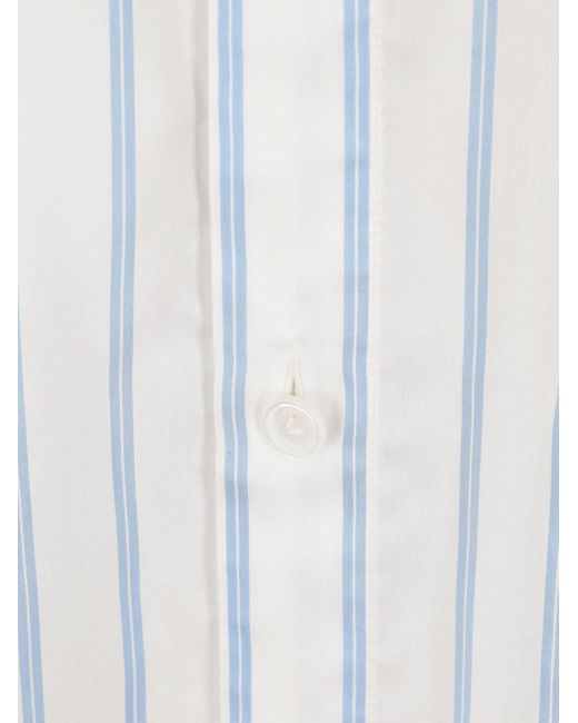 Bottega Veneta White Striped Silk Short-sleeve Shirt for men