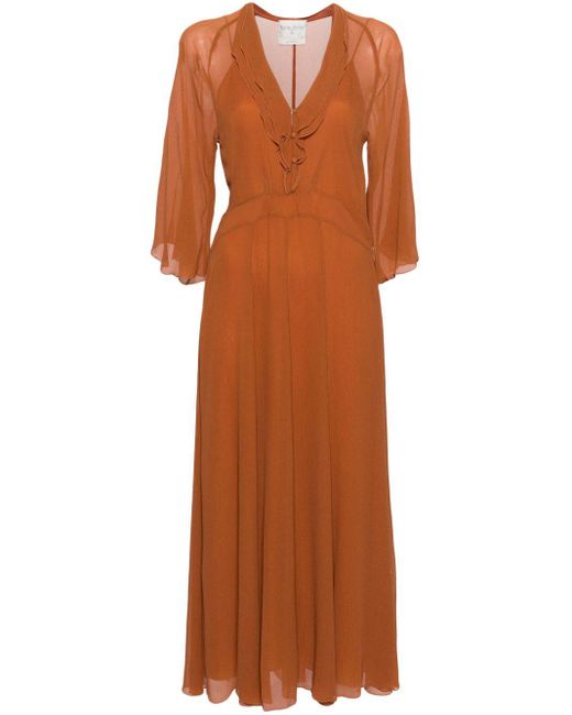 Forte Forte Orange Ruffled Silk Maxi Dress