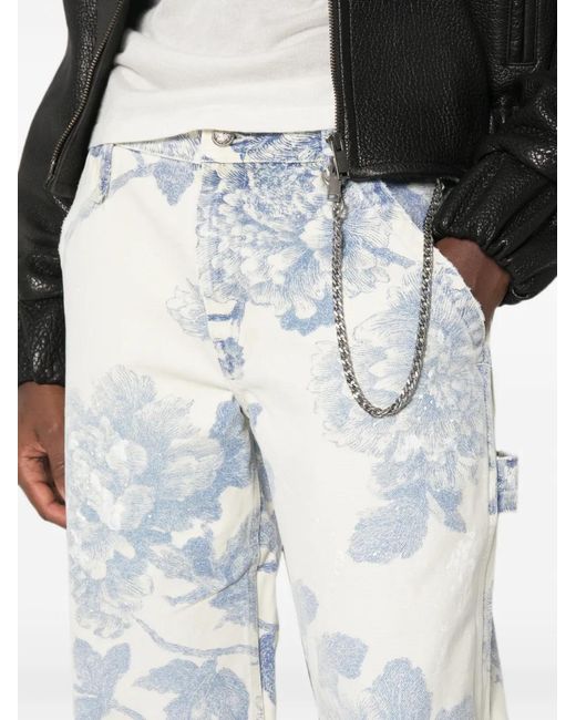 R13 White Belt-Loop Floral-Print Jeans