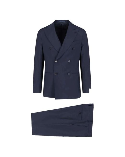 Caruso Blue Double-Breasted Suit for men