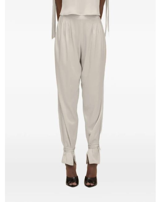Contessa Mills White Mane Pleated Tie-Cuff Trousers