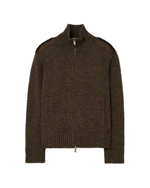Burberry Brown Funnel-Neck Epaulettes Cardigan for men