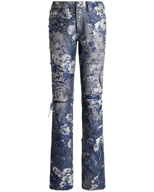 Ralph Lauren Blue 160 Distressed Floral-Jacquard Jeans