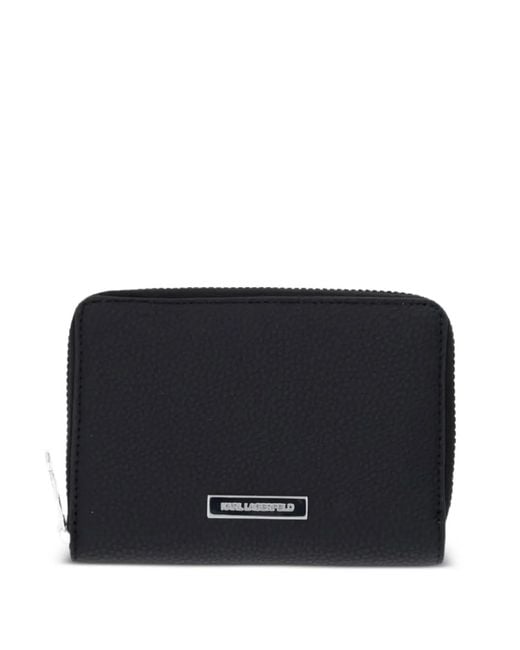 Karl Lagerfeld Black Logo-Plaque Pebbled-Effect Wallet