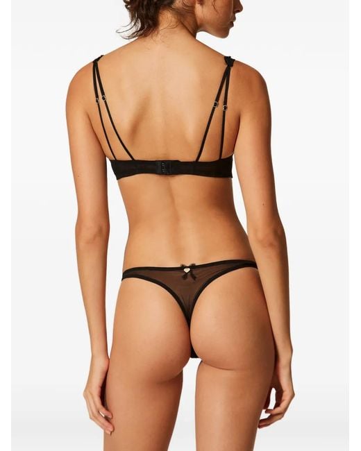 Twinset Black Embroidered Tulle Bralette With Bows