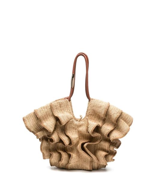 Zimmermann Natural Medium Goldentime Ruffled-Detail Tote Bag
