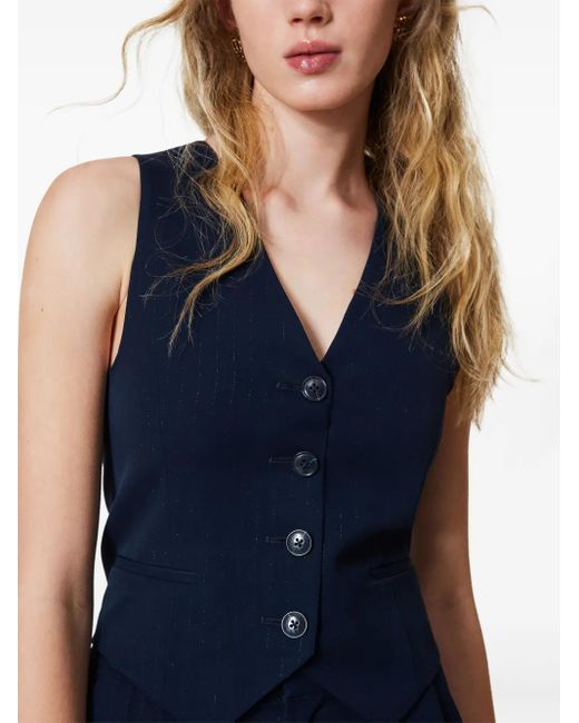 Twinset Blue Lurex-Detail Pinstriped Waistcoat