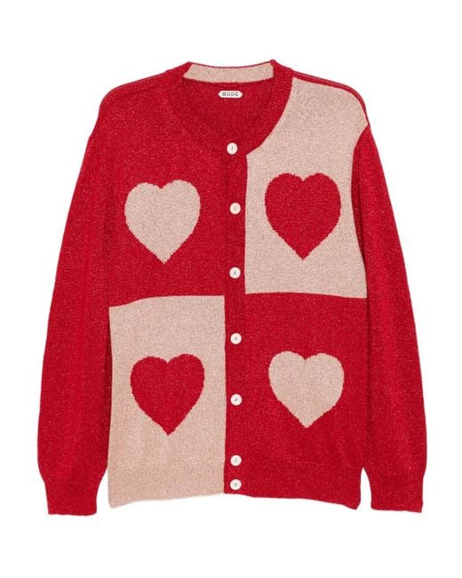 Bode Red Lame-Hearts Cardigan for men