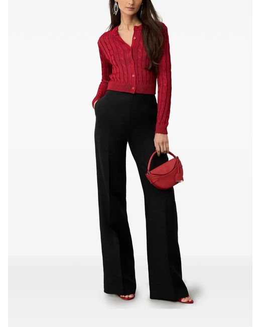 Ralph Lauren Red Cardigan En Maille Torsadée À Coupe Crop