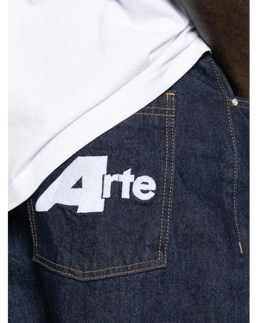 Arte' Blue Logo-Embroidered Belt-Loop Jeans for men