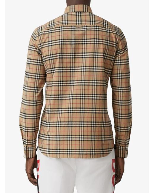 Burberry Brown Check Motif Cotton Shirt for men