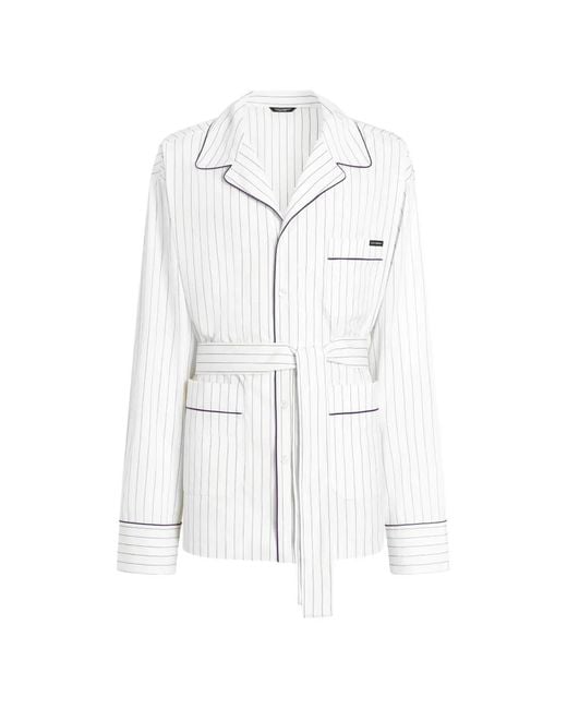 Dolce & Gabbana White Striped Poplin Vanity Robes for men