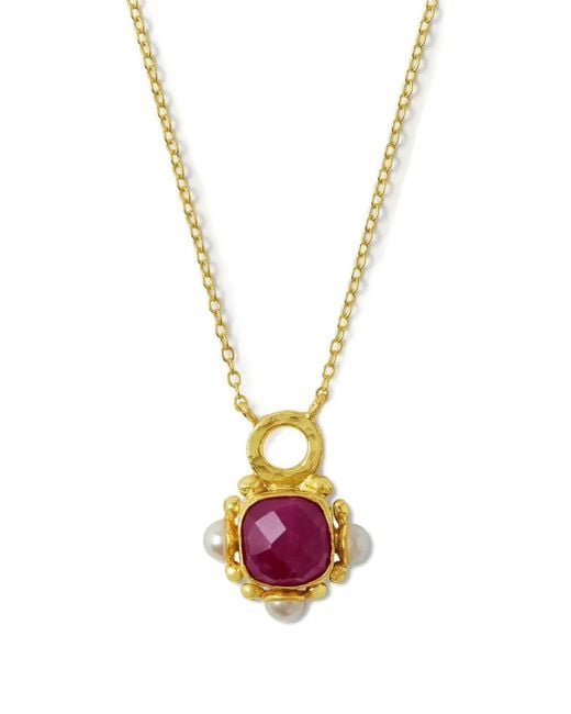 Ottoman Hands White Esther Ruby Pendant Necklace