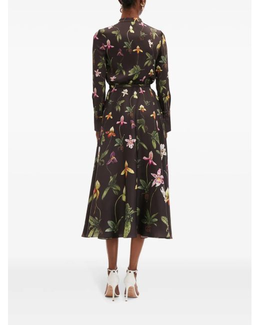 Oscar de la Renta Black Orchid Silk Twill Midi Dress