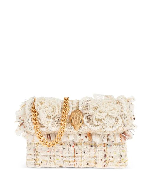 Kurt Geiger Natural Tweed Floral Appliqué Shoulder Bag