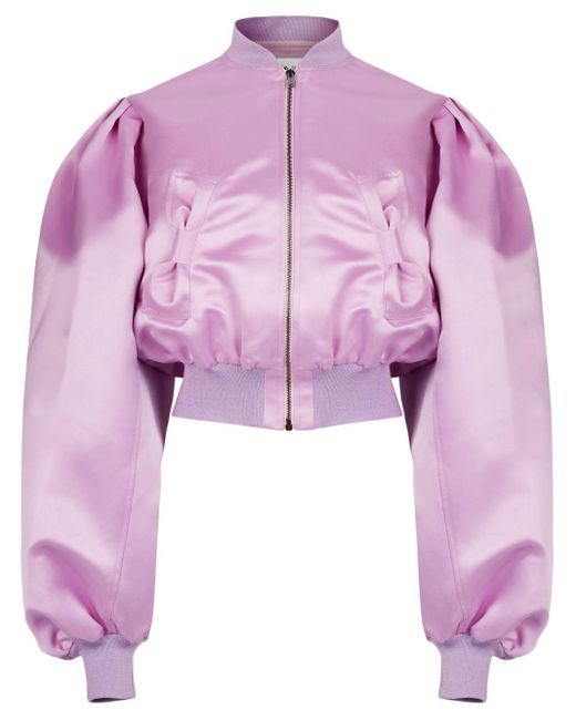Nina Ricci Pink Cropped Satin Bomber Jacket