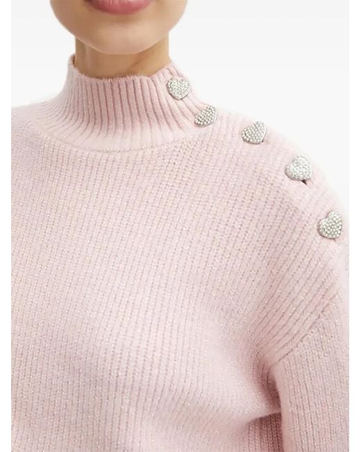 Morgan White Button High-Neck Sweater