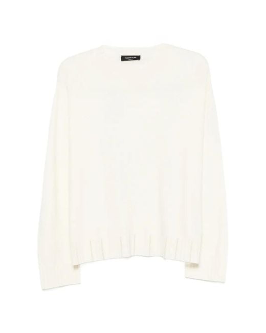 Fabiana Filippi White Ribbed-Trim Crew-Neck Sweater