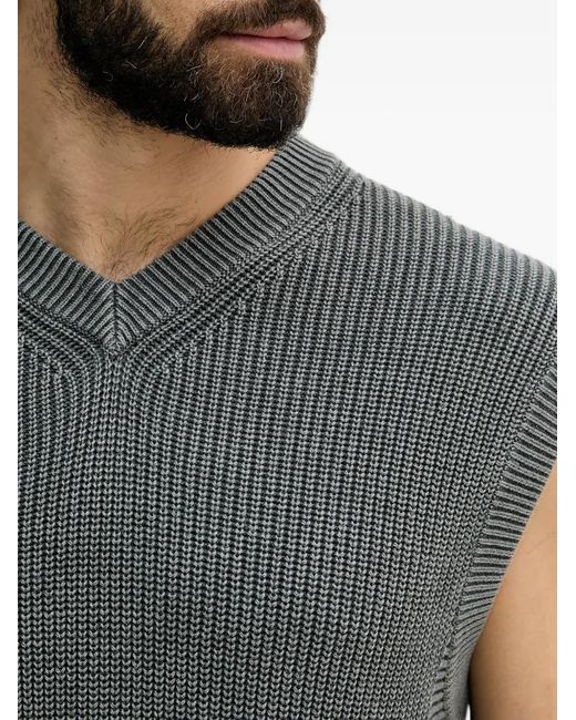 Benetton Gray Ribbed-Knit V-Neck Sweater Vest for men