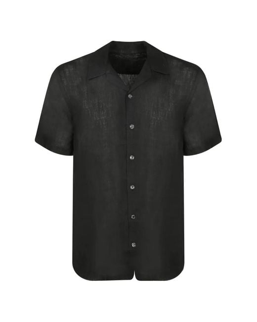 120% Lino Black Short-Sleeved Camp-Collar Shirt for men