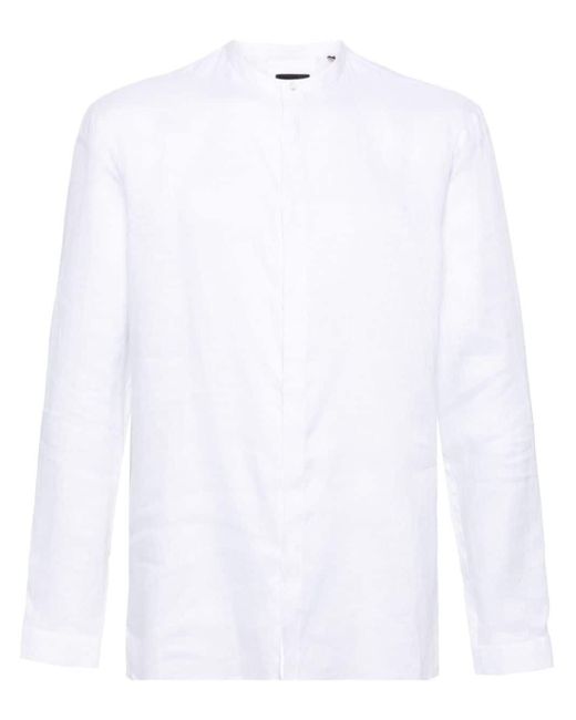 Giorgio Armani White Band-collar Linen Shirt for men