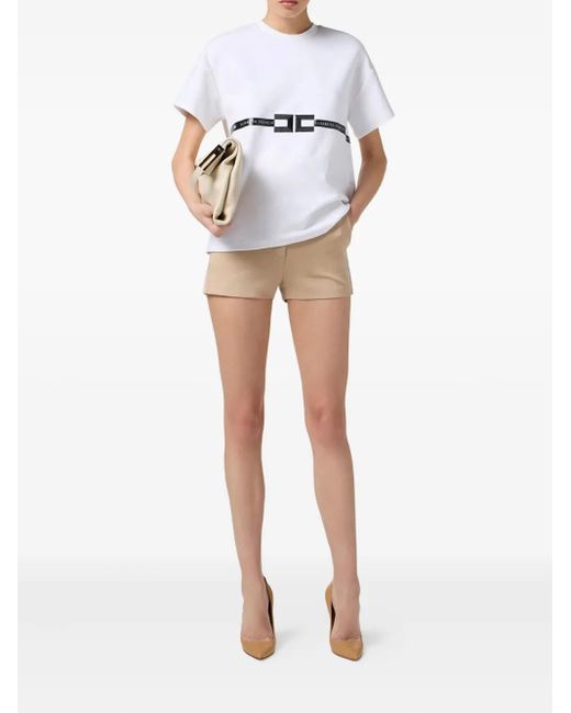 Elisabetta Franchi White Logo-Detail Short-Sleeve T-Shirt