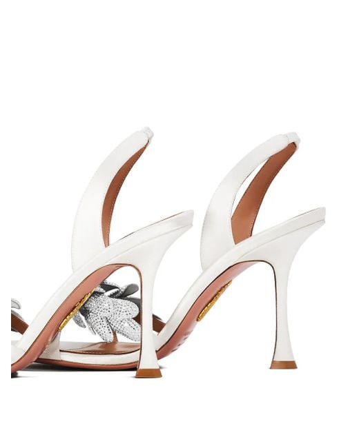 Aquazzura White Crystal-Embellished Slingback Sandals