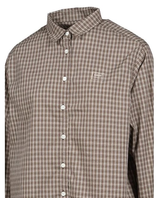 GLOWNY Brown Check Embroidered Button-Up Shirt