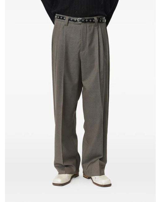 mfpen Gray Pleated Wool Trousers for men