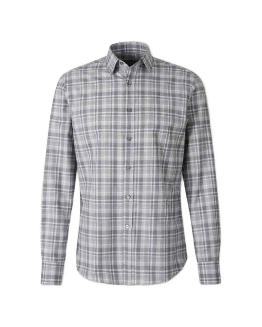 Canali Gray Cotton Plaid Shirt for men
