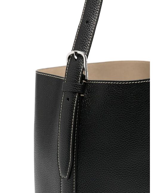 Totême Black Medium Belted Grained-Leather Tote Bag