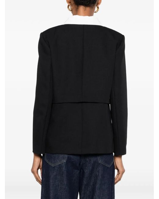 Sandro Black Contrast-Collar Wool Blazer