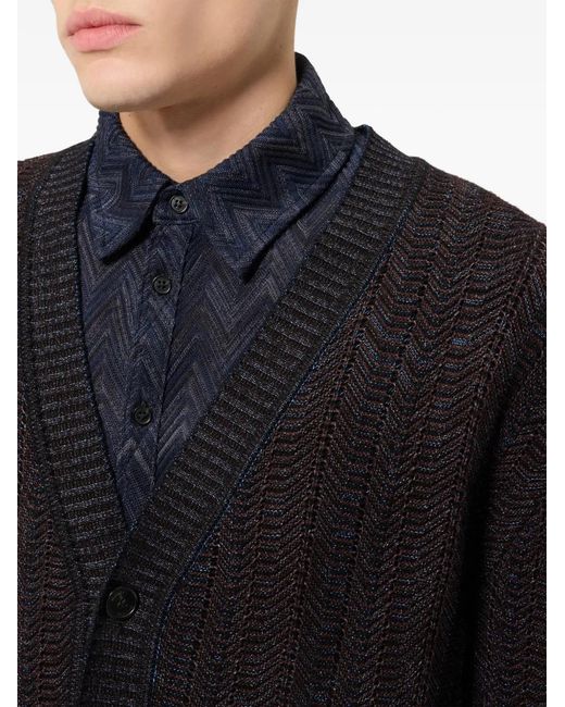 Missoni Black Wool And Viscose-Blend Cardigan With Greek Key Motif for men