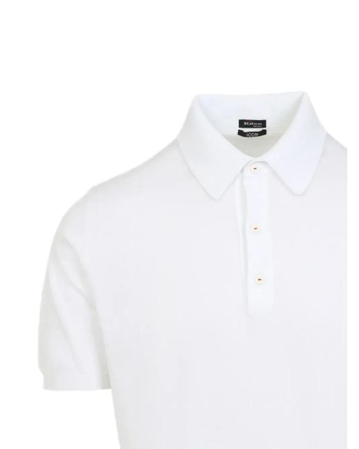 Kiton White Cotton Polo Shirt for men