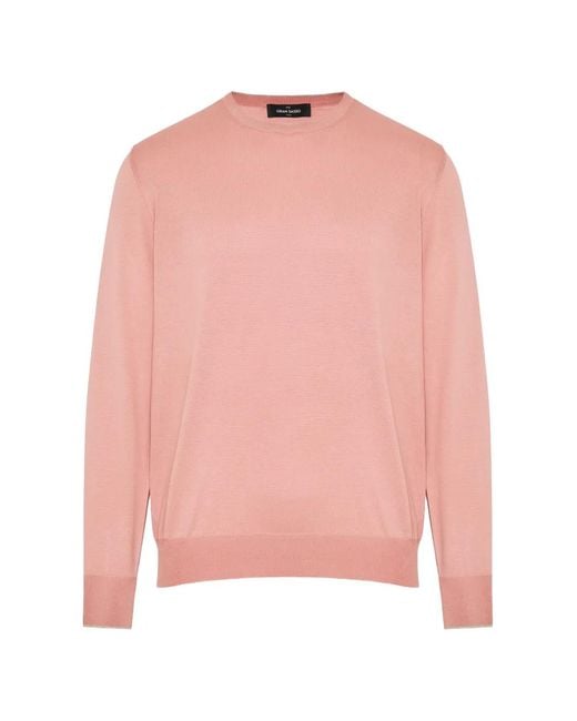 Gran Sasso Pink Crew-Neck Long-Sleeve Sweater for men