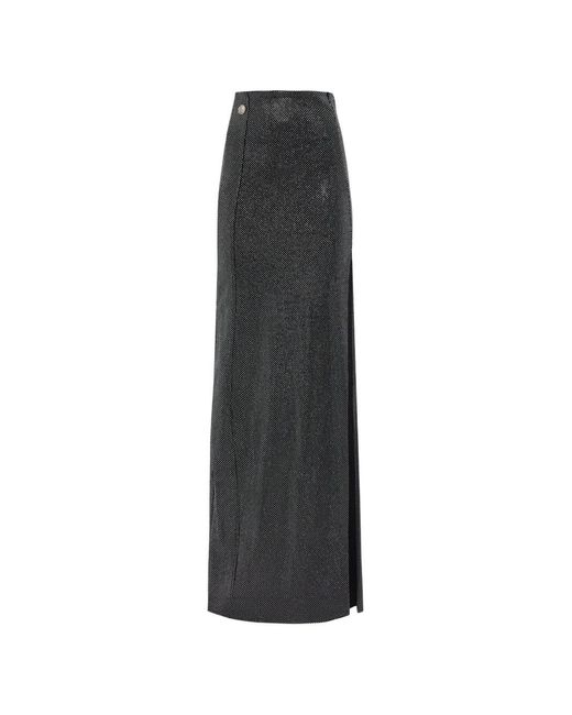 Philipp Plein White Rhinestone Slit Skirt