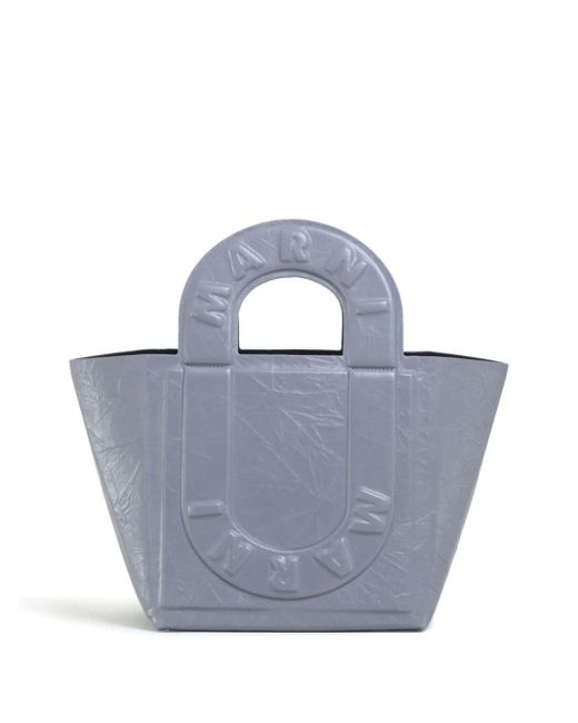 Marni Blue Logo-embossed Leather Tote Bag for men