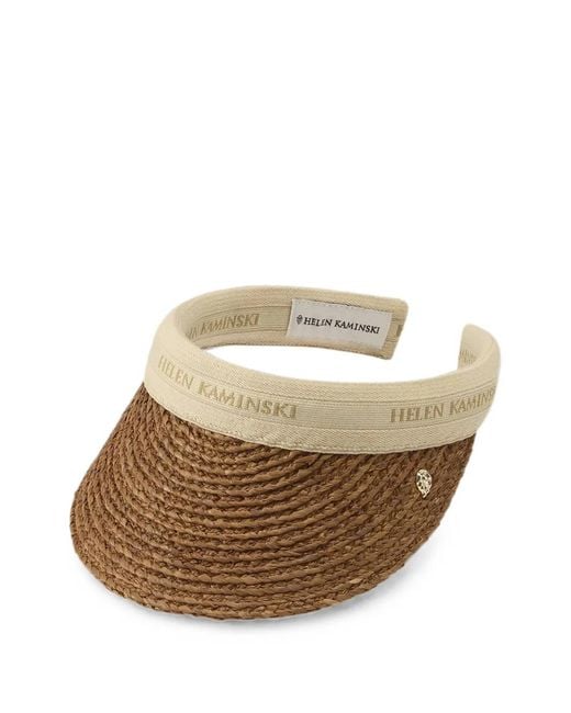 Helen Kaminski Natural Logo-Embroidered Raffia Visor